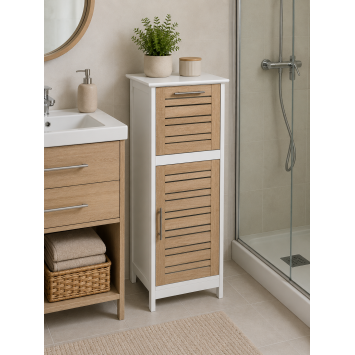 Έπιπλο MDF/Βελανιδιά με 1 Συρτάρι και 1 Ντουλάπι με Ράφι στο Εσωτερικό Καφέ/Λευκό 36.5x30x83cm MRShome