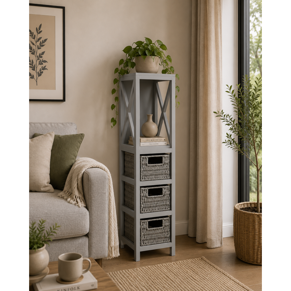 Έπιπλο MDF με 1 Ράφι και 3 Συρτάρια Γκρι 17x24x82cm MRShome