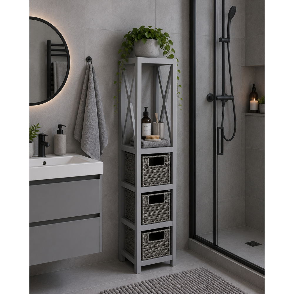 Έπιπλο MDF με 1 Ράφι και 3 Συρτάρια Γκρι 17x24x82cm MRShome