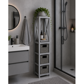 Έπιπλο MDF με 1 Ράφι και 3 Συρτάρια Γκρι 17x24x82cm MRShome