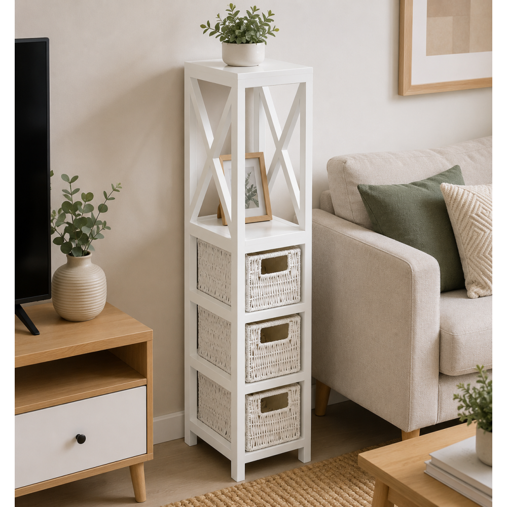 Έπιπλο MDF με 1 Ράφι και 3 Συρτάρια Λευκό 17x24x82cm MRShome