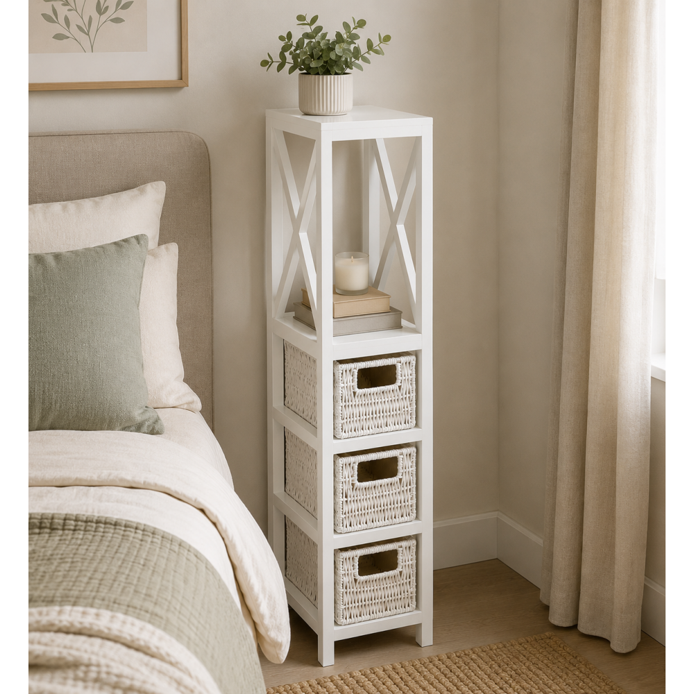 Έπιπλο MDF με 1 Ράφι και 3 Συρτάρια Λευκό 17x24x82cm MRShome
