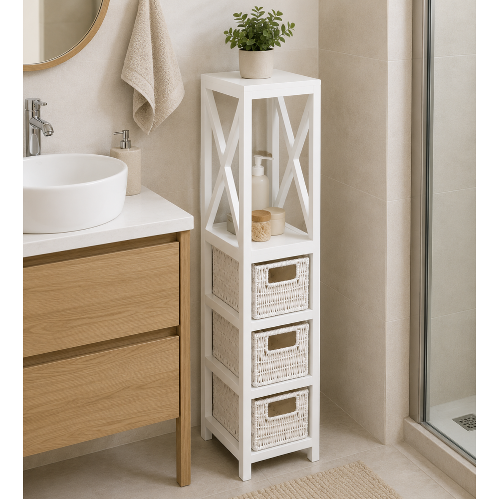 Έπιπλο MDF με 1 Ράφι και 3 Συρτάρια Λευκό 17x24x82cm MRShome