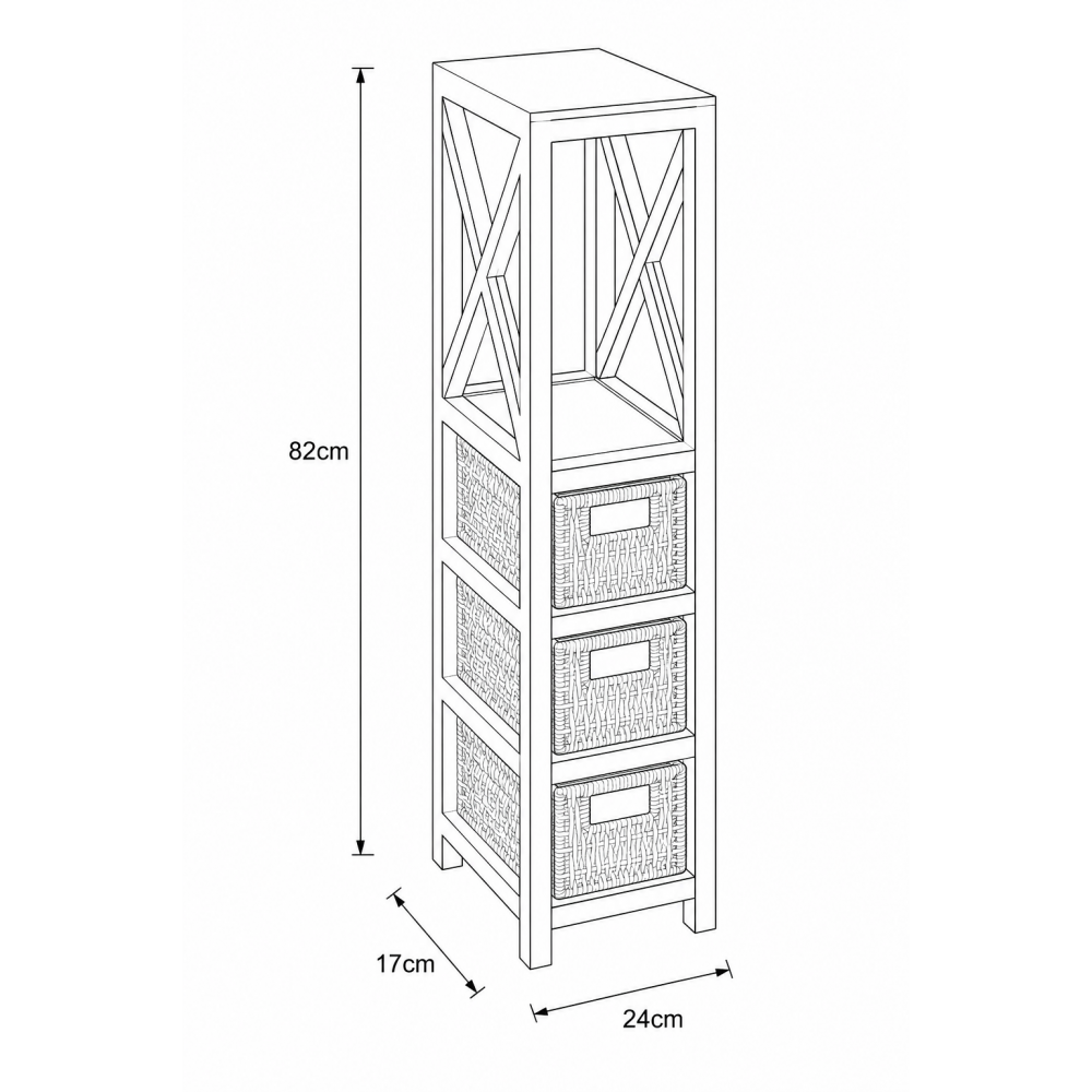 Έπιπλο MDF με 1 Ράφι και 3 Συρτάρια Λευκό 17x24x82cm MRShome