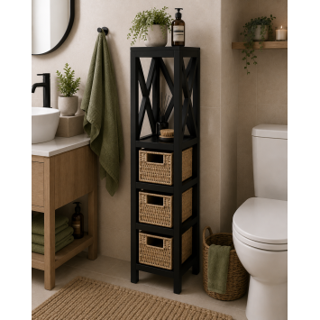 Έπιπλο MDF με 1 Ράφι και 3 Συρτάρια Μαύρο 17x24x82cm MRShome