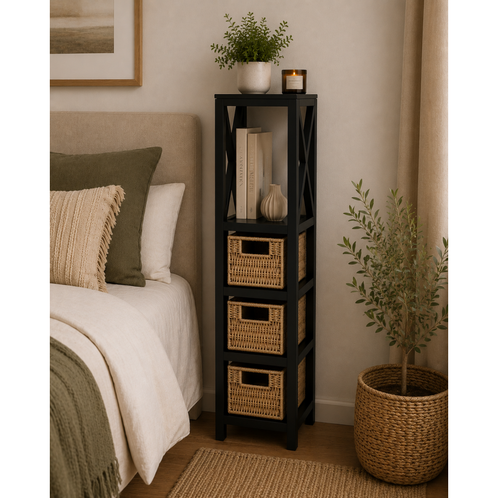 Έπιπλο MDF με 1 Ράφι και 3 Συρτάρια Μαύρο 17x24x82cm MRShome