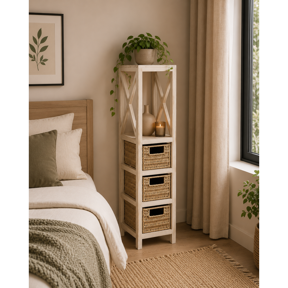 Έπιπλο MDF με 1 Ράφι και 3 Συρτάρια Μπεζ 17x24x82cm MRShome