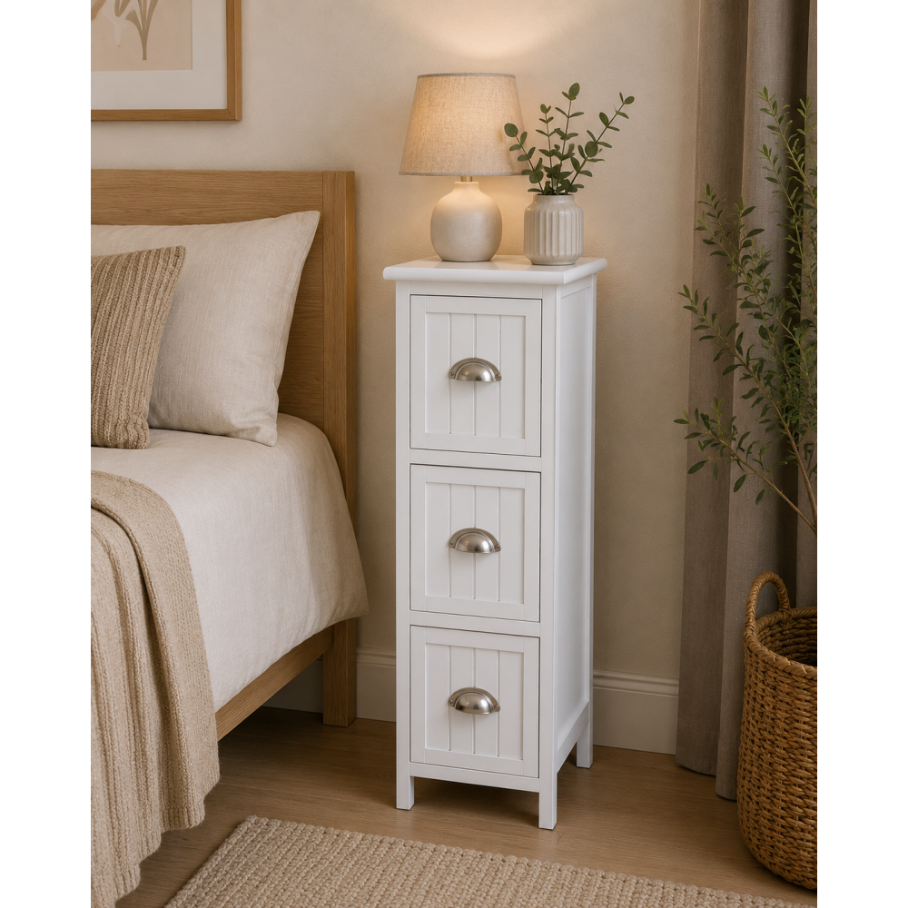 Συρταριέρα MDF με 3 Συρτάρια Λευκή 25x25x77cm MRShome