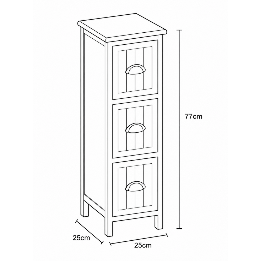Συρταριέρα MDF με 3 Συρτάρια Λευκή 25x25x77cm MRShome