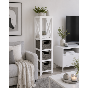 Έπιπλο MDF με 1 Ράφι και 3 Συρτάρια Γκρι/Λευκό 17x24x82cm MRShome