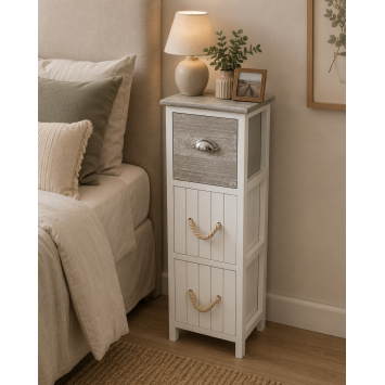 Συρταριέρα MDF με 3 Συρτάρια Γκρι/Λευκή 25x25x77cm MRShome
