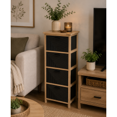 Συρταριέρα MDF με 4 Συρτάρια 37.5x27.5x86cm Φυσική/Μαύρη με Σχέδιο MRShome