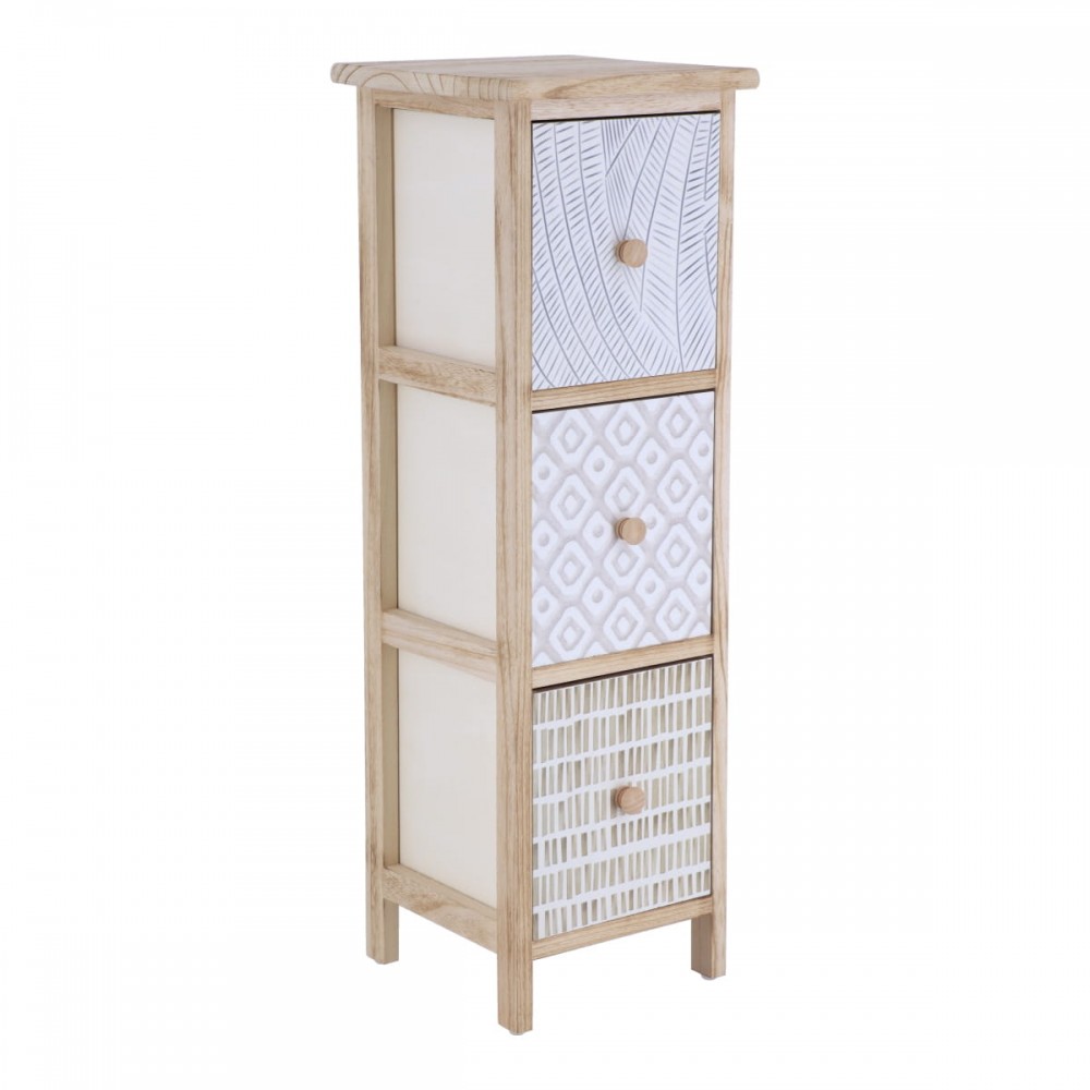 Συρταριέρα MDF με 3 Συρτάρια 25x25x77cm Φυσική με Σχέδια MRShome