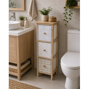Συρταριέρα MDF με 3 Συρτάρια 25x25x77cm Φυσική με Σχέδια MRShome