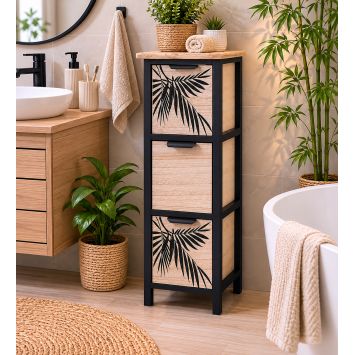 Συρταριέρα MDF με 3 Συρτάρια 25x25x77cm Μπεζ/Μαύρη με Σχέδιο MRShome