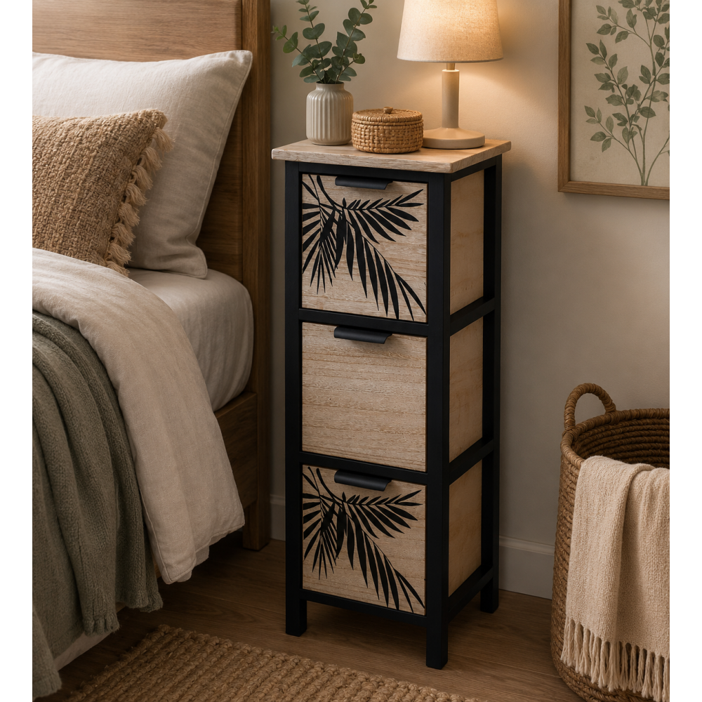 Συρταριέρα MDF με 3 Συρτάρια 25x25x77cm Μπεζ/Μαύρη με Σχέδιο MRShome
