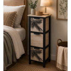 Συρταριέρα MDF με 3 Συρτάρια 25x25x77cm Μπεζ/Μαύρη με Σχέδιο MRShome