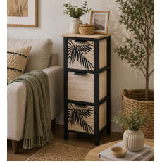 Συρταριέρα MDF με 3 Συρτάρια 25x25x77cm Μπεζ/Μαύρη με Σχέδιο MRShome