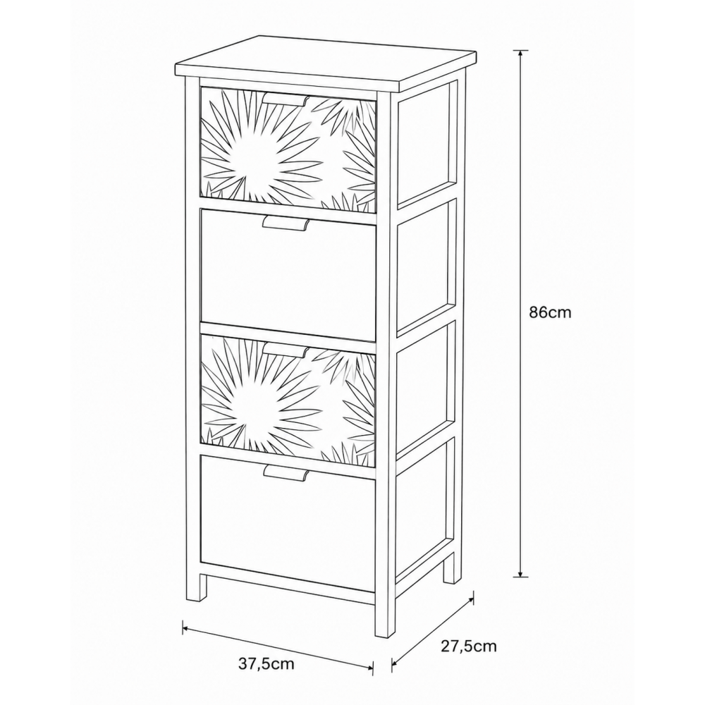 Συρταριέρα MDF με 4 Συρτάρια 37.5x27.5x86cm Μπεζ με Σχέδιο MRShome