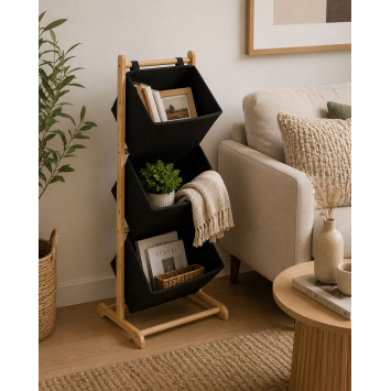 Έπιπλο MDF με 3 Επίπεδα Φυσικό/Μαύρο 30x19x81cm MRShome
