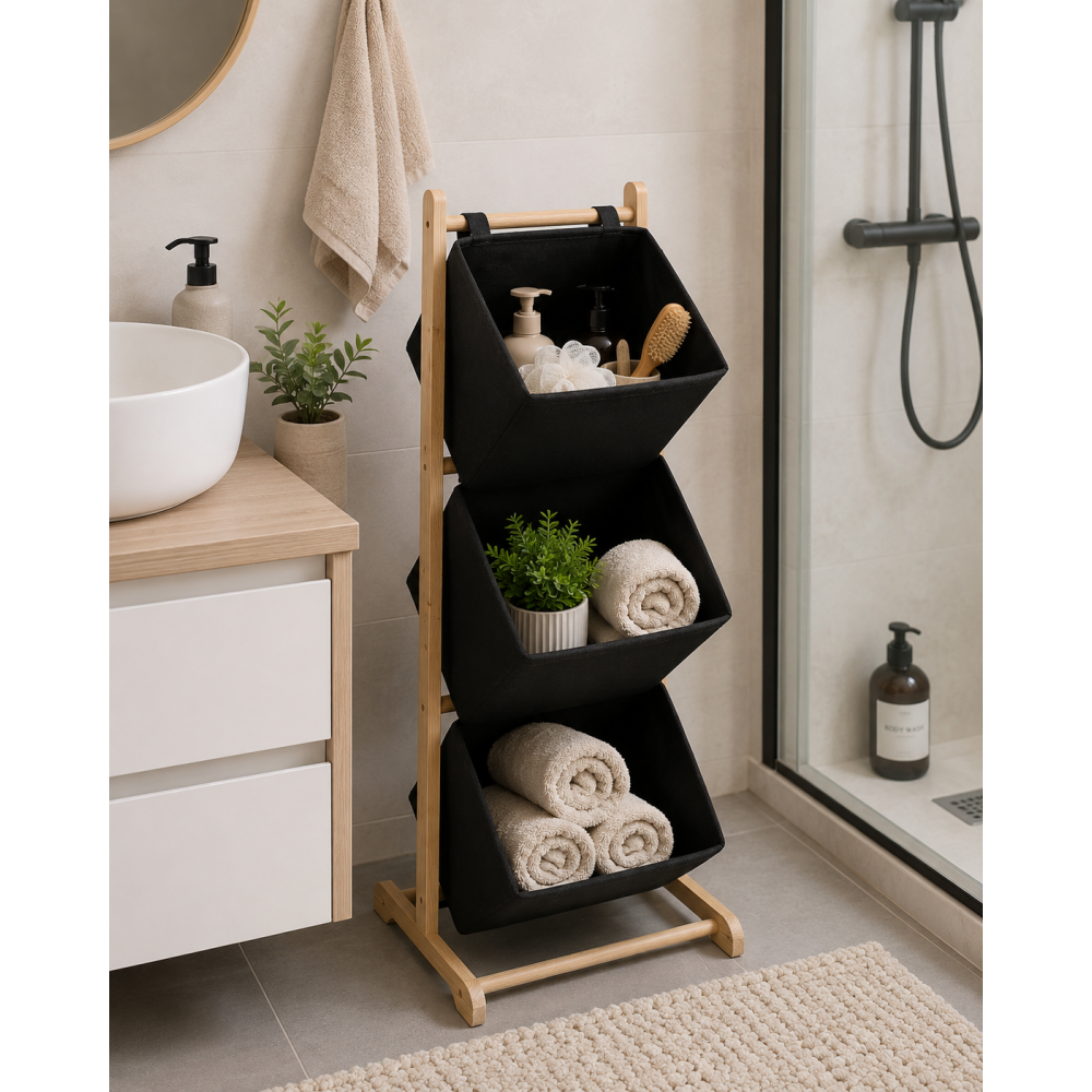 Έπιπλο MDF με 3 Επίπεδα Φυσικό/Μαύρο 30x19x81cm MRShome