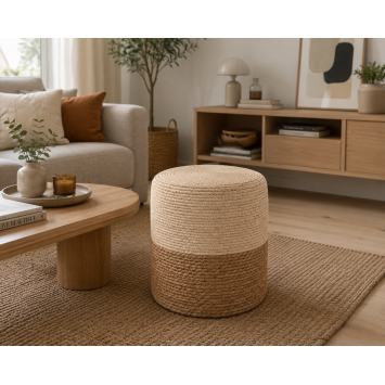 Σκαμπώ Πουφ Ξύλινο Bamboo Λευκό/Μπεζ Φ34x36cm MRShome