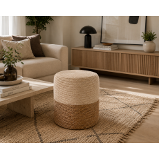 Σκαμπώ Πουφ Ξύλινο Bamboo Λευκό/Μπεζ Φ34x36cm MRShome
