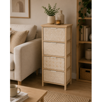 Συρταριέρα MDF με 4 Συρτάρια 37.5x27.5x86cm Μπεζ με Σχέδια MRShome