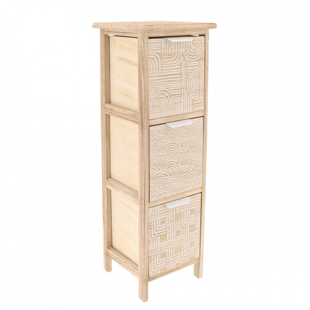 Συρταριέρα MDF με 3 Συρτάρια 25x25x77cm Μπεζ με Σχέδια MRShome