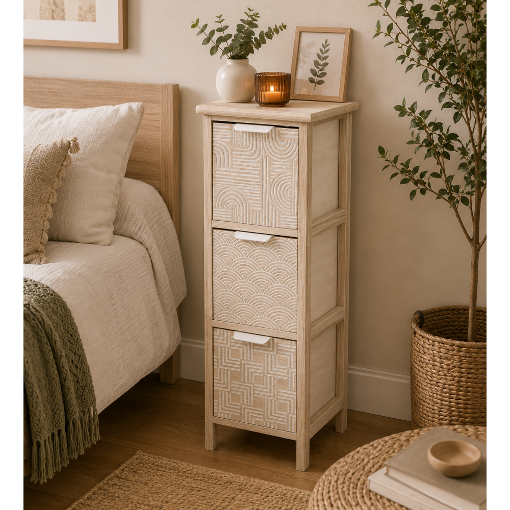 Συρταριέρα MDF με 3 Συρτάρια 25x25x77cm Μπεζ με Σχέδια MRShome