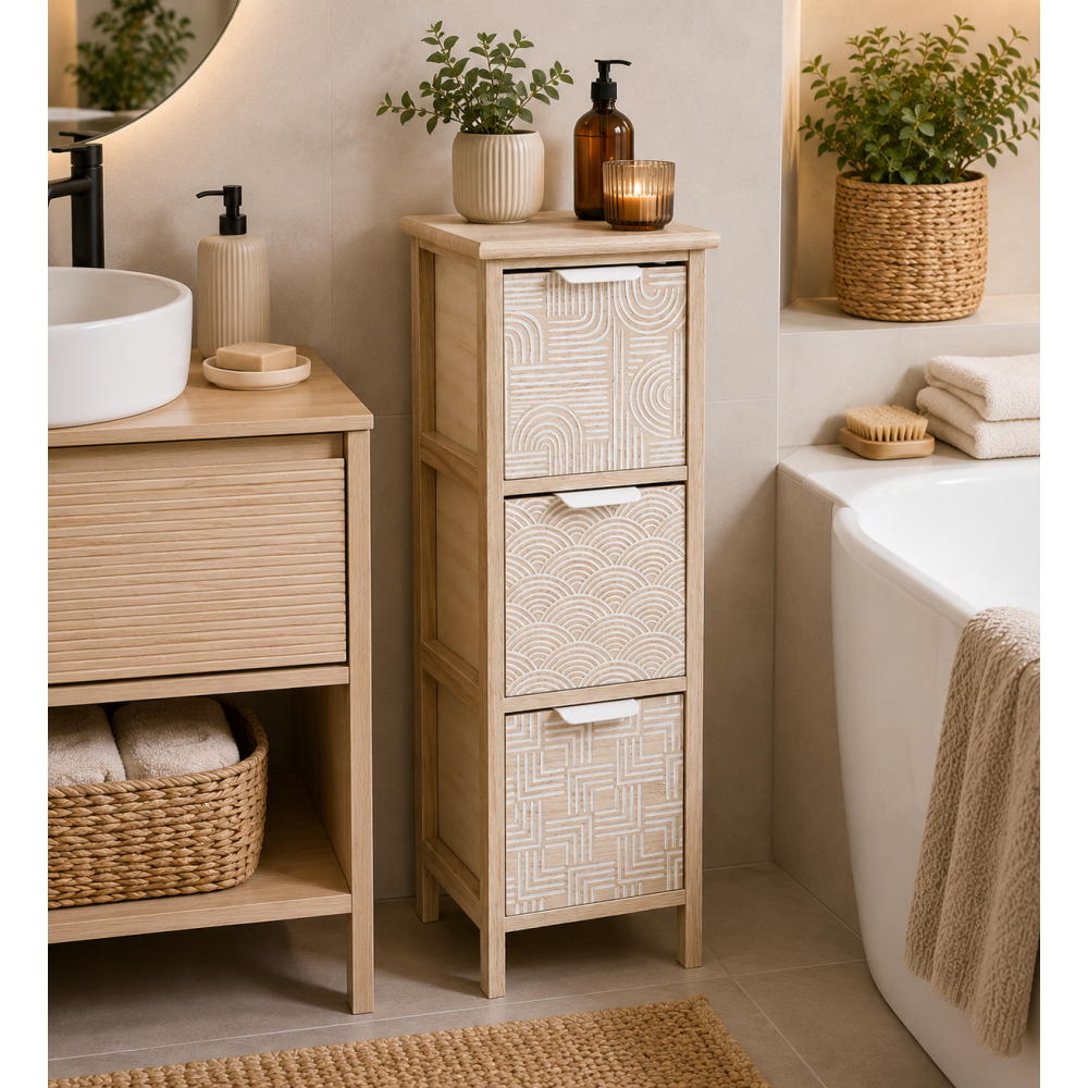 Συρταριέρα MDF με 3 Συρτάρια 25x25x77cm Μπεζ με Σχέδια MRShome