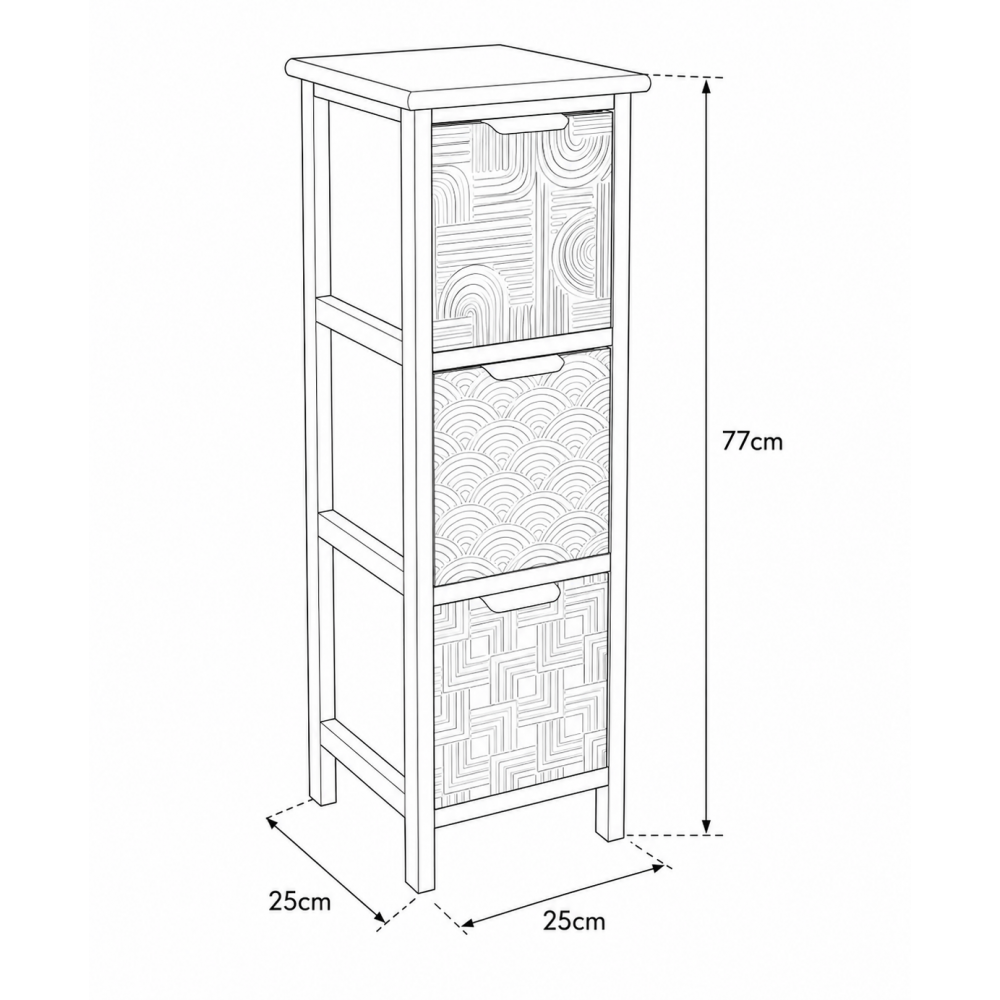 Συρταριέρα MDF με 3 Συρτάρια 25x25x77cm Μπεζ με Σχέδια MRShome