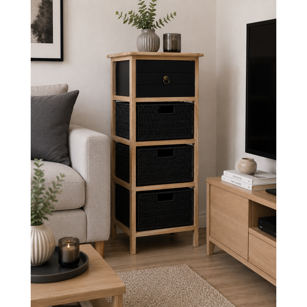 Έπιπλο MDF με 1 Ράφι και 3 Συρτάρια 37.5x27.5x86cm Μαύρο MRShome