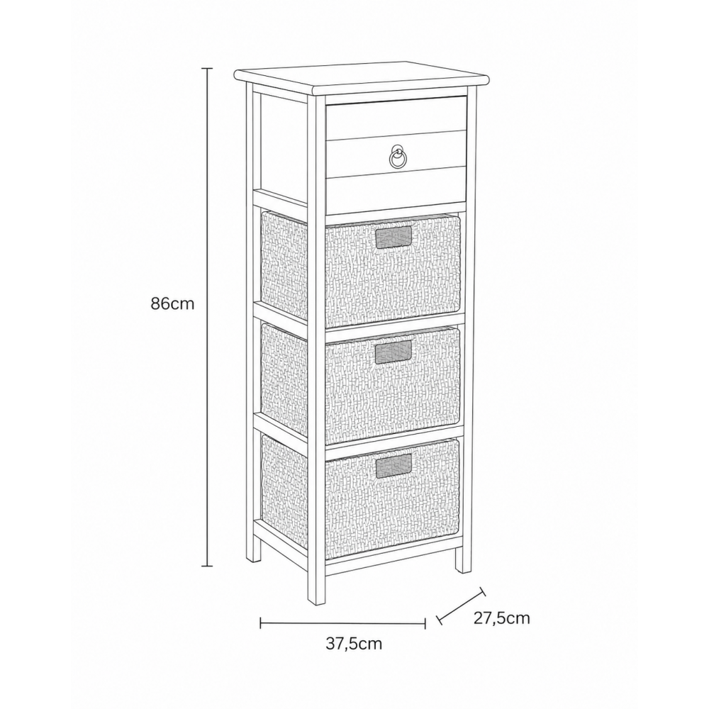 Έπιπλο MDF με 1 Ράφι και 3 Συρτάρια 37.5x27.5x86cm Μαύρο MRShome
