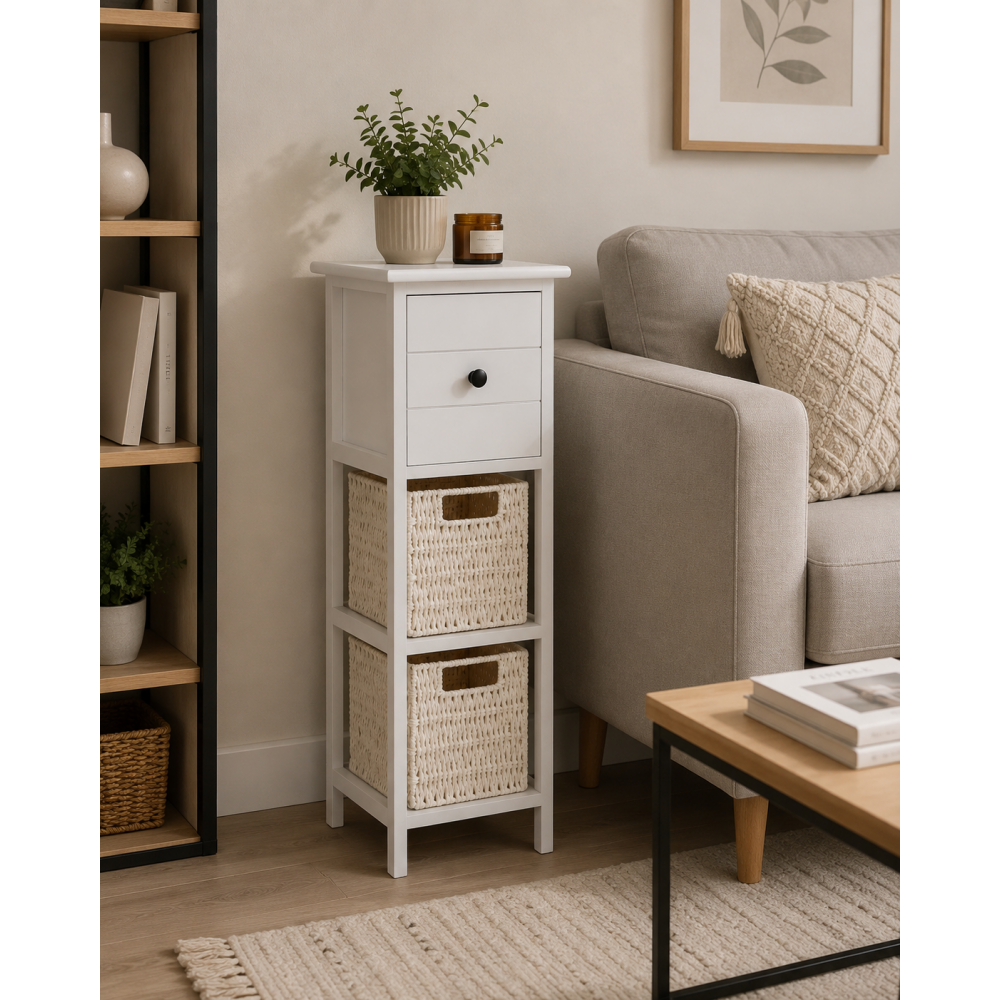 Συρταριέρα MDF με 3 Συρτάρια 25x25x77cm Λευκή MRShome
