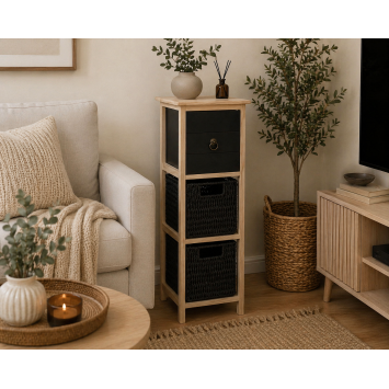 Συρταριέρα MDF με 3 Συρτάρια 25x25x77cm Φυσική/Μαύρη MRShome