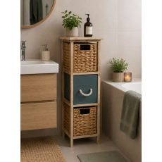 Έπιπλο MDF με 3 Συρτάρια από Υάκινθο 25x25x77cm Μπεζ/Λαδί MRShome