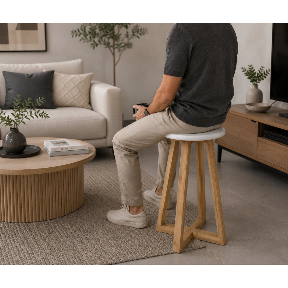 Σκαμπώ με Πόδια Bamboo Καφέ/Λευκό 31x31x42.5cm MRShome