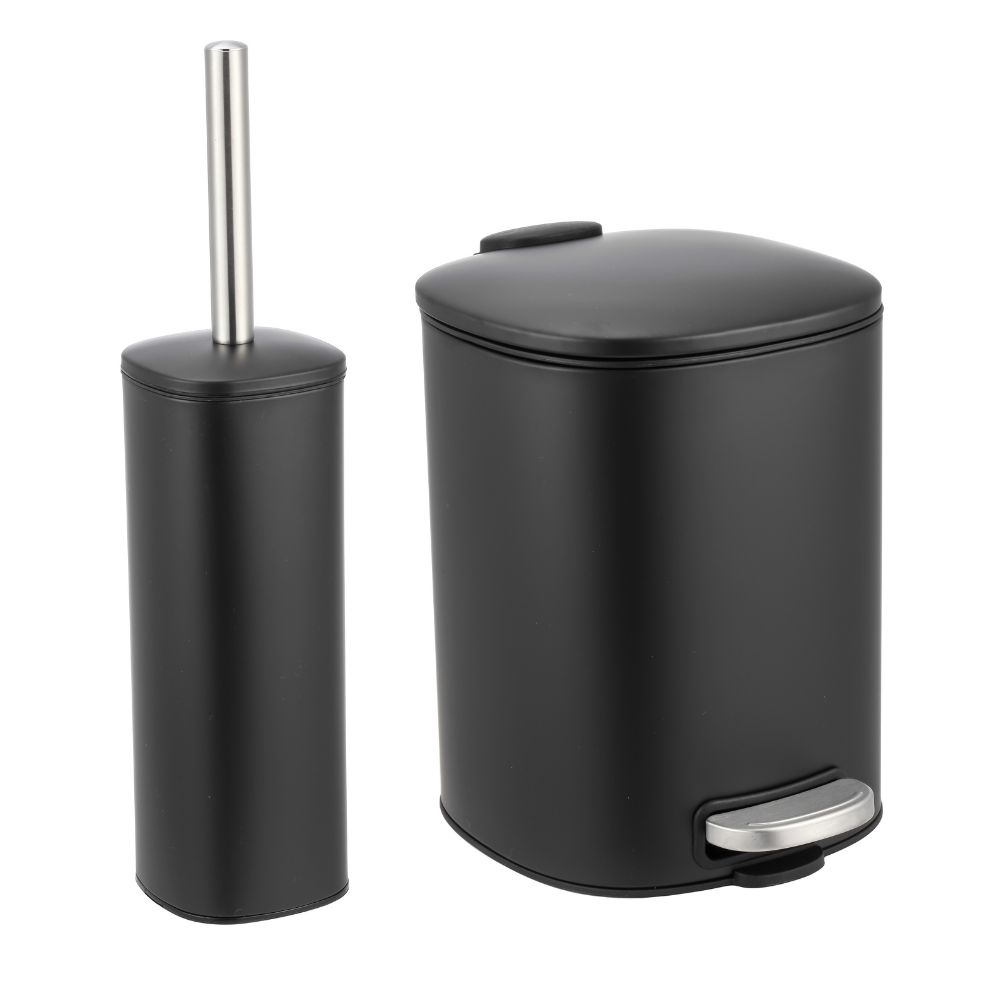 Σετ Κάδος Απορριμμάτων Οβάλ 5L Μεταλλικός Soft CLose Μαύρος και Πιγκάλ MRShome
