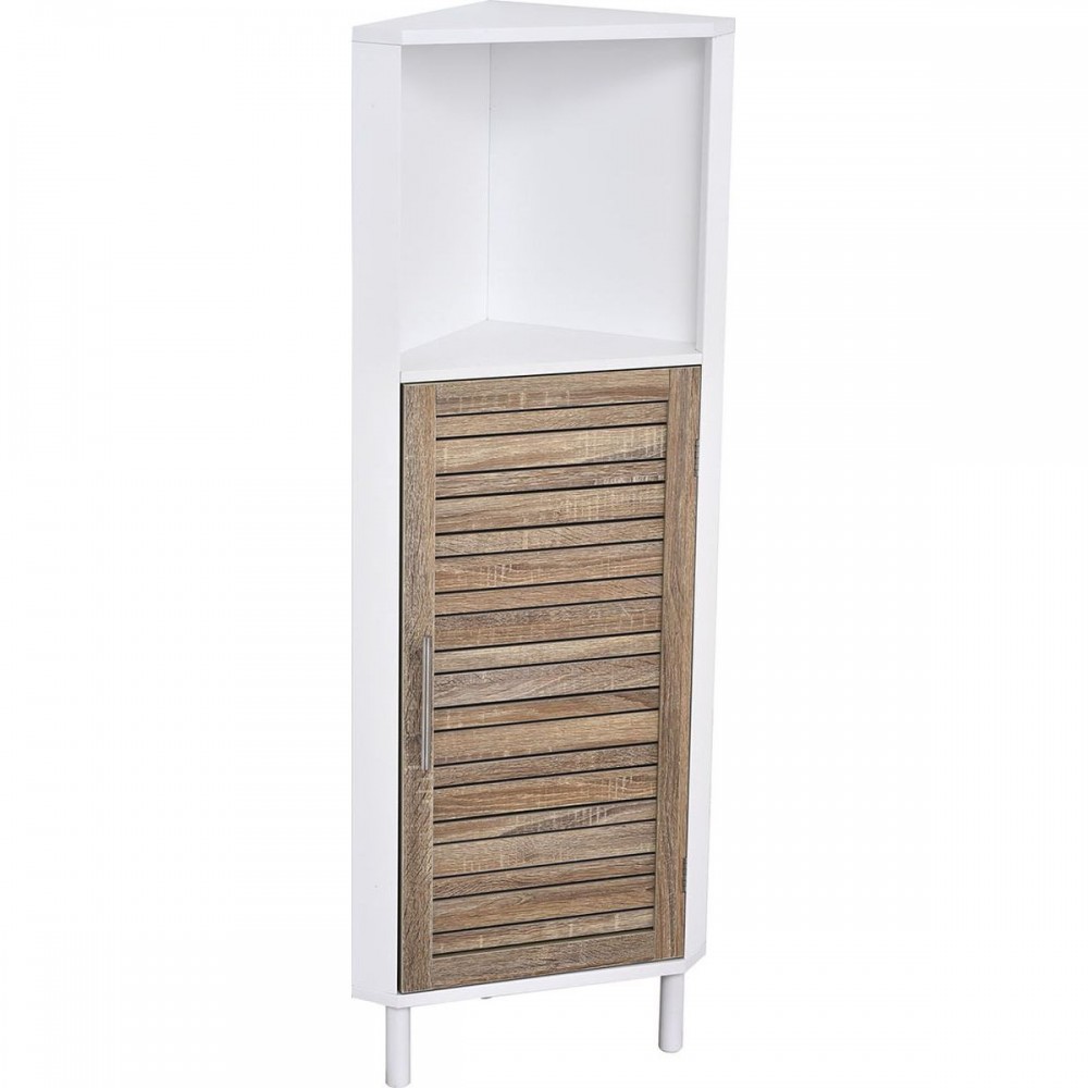 Έπιπλο Γωνιακό MDF/Βελανιδιά με 1 Ράφι και 1 Ντουλάπι με Ράφι στο Εσωτερικό Καφέ/Λευκό 30x30x118cm MRShome