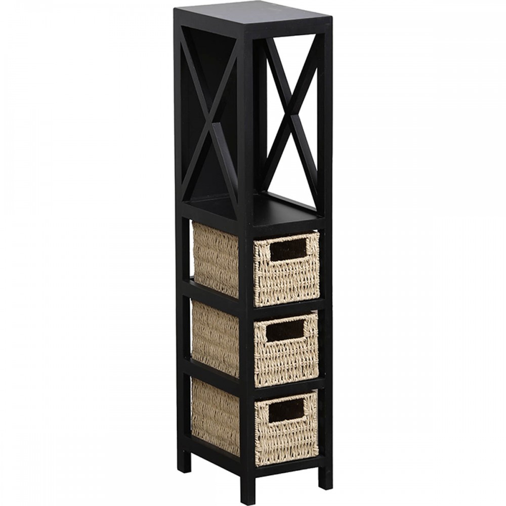 Έπιπλο MDF με 1 Ράφι και 3 Συρτάρια Μαύρο 17x24x82cm MRShome