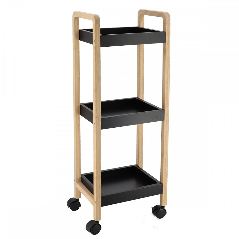 Ραφιέρα Bamboo/MDF με 3 Ράφια Φυσική/Μαύρη με Ροδάκια 28.5x21x79cm MRShome