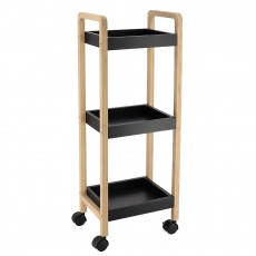 Ραφιέρα Bamboo/MDF με 3 Ράφια Φυσική/Μαύρη με Ροδάκια 28.5x21x79cm MRShome